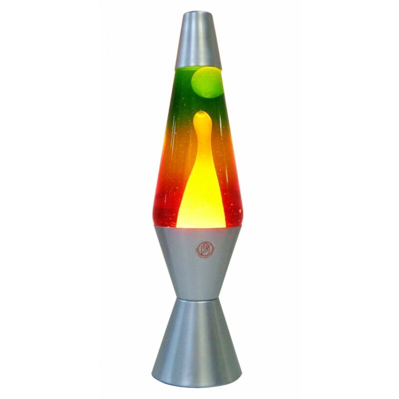 Lava lamp, rainbow liquid, white wax