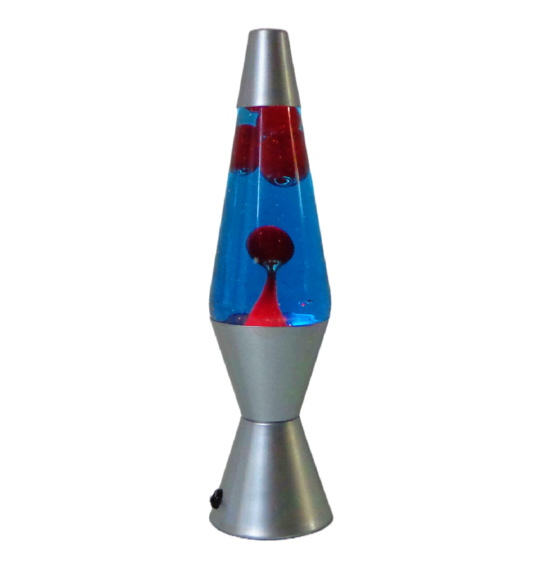 Lava lamp, blue liquid, red wax