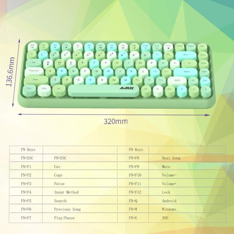 Bluetooth Retro Typewriter Colourful Computer Keyboard - Various colours