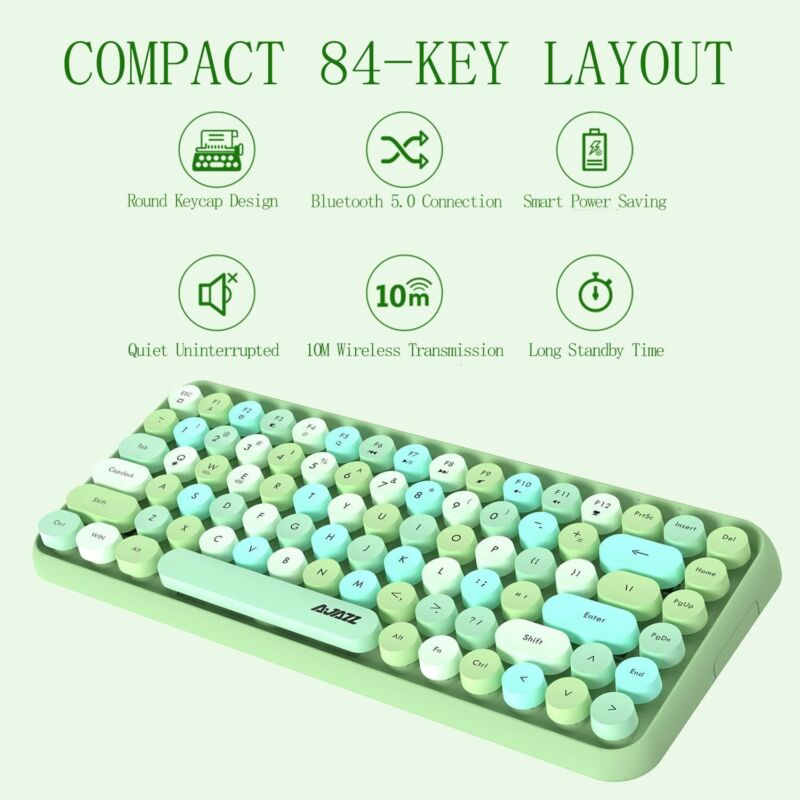 Bluetooth Retro Typewriter Colourful Computer Keyboard - Various colours