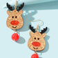 Shining Red Bead Gold Dangle Christmas Reindeer Earrings Elk Deer Fesvital Jewel